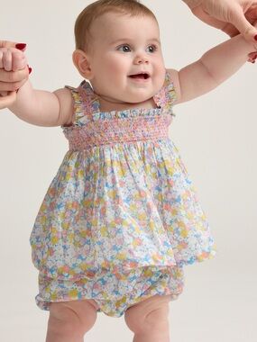 NWT MINNOW Jasmine Blossom Smocked Top + Bloomer Set 12-18M